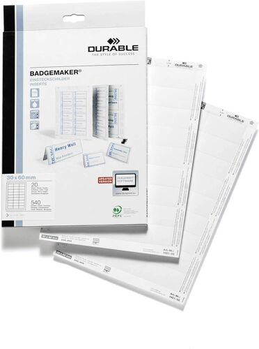 145602 Badgemaker Insertions 60 X 90 Mm Sur Planche A4 Imprimable 8 Insertions Par Planche Pefc Boîte De 20 Planches/160 Insertions