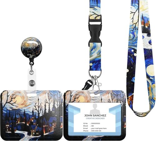 Porte Badge Avec Cordon,Tour De Cou Badge Avec Porte-Cartes,Equipé D'un Crochet D'écrevisse Rotatif Extensible,Adapté Pour Carte D'identité,Carte Bancaire (F-L'élan)