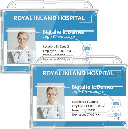 2 Pièces Porte Badge, Rigide, Plastique, Transparent, Pour Bureau, Bus, Pass, Vertical