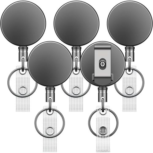 Tianyi-5 Pcs Porte Clé Rétractable Robuste Enrouleurs De Badges Métal Très Résistants Porte Badges Boîtier Métallique Avec Ressort Inoxydable 70 Cm De Corde Nylon Clip De Ceinture Et Anneau De Clé