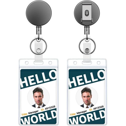 Tianyi-2 Pcs Porte-Clés Rétractable Métal Renforcé Porte-Badge Vertical Transparent Protège-Carte Souple Imperméable Porte-Clés Rétractable Boîtier Entièrement Métal Cordon Nylon 70 Cm Clip Ceinture