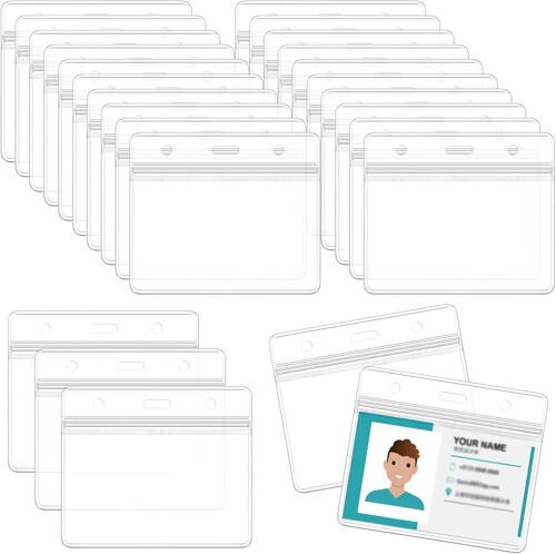 25 Pièces Porte Badge, Porte Carte Plastique Transparent, Porte-Cartes Horizontal Imperméable, Robuste, Doux, Protège Badge Pour Carte D'identité, Carte De Bus, Carte D'étudiant, Carte De Visite