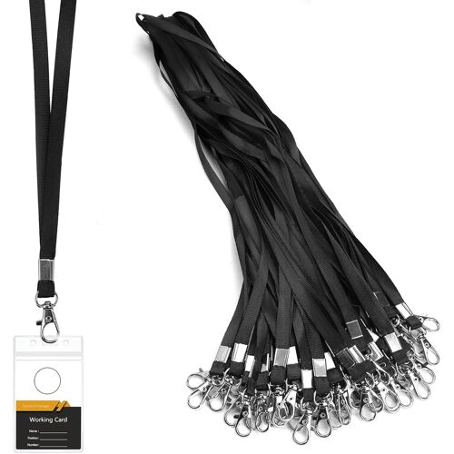 JEXNOVASHOP-50 Pièces Cordon Clef Cou,45 cm Tour de cou Noir à Fermoir Métallique,Cordon Badge Tour de Cou Porte Badge avec Fermoir Mousqueton Pivotant,Laniere Tour de Cou pour Carte d'identification