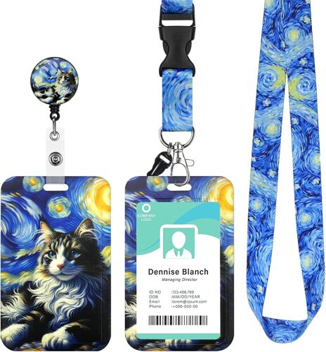 Porte Badge Avec Cordon,Tour De Cou Badge Avec Porte-Cartes,Equipé D'un Crochet D'écrevisse Rotatif Extensible,Adapté Pour Carte D'identité,Carte Bancaire (F-L'élan)