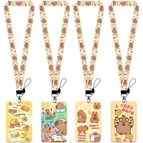 4pcs Capybara Porte Badge,Porte Badge Cordon Tour De Cou Avec Porte-Cartes,Pour L'école, Le Bureau,Carte De Bus