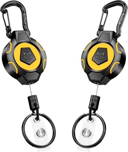 Lot 2 Porte-Clés Rétractable Renforcé, Rétraction 283,5 G, Cordon Inox 80 Cm, Porte-Badge Mousqueton, Enrouleur De Badge Avec Sangle De Badge Et Porte-Clés