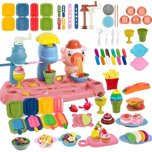 Pate a Modeler47 pièces Accessoire Pate a Modeler pour EnfantsOutils Pate a Modeler Set avec 12 Pots de Pate a ModelerPâte À Modeler Cadeau de Jouet pour Enfant 4 5 6 7 8 Ans (Pig1)