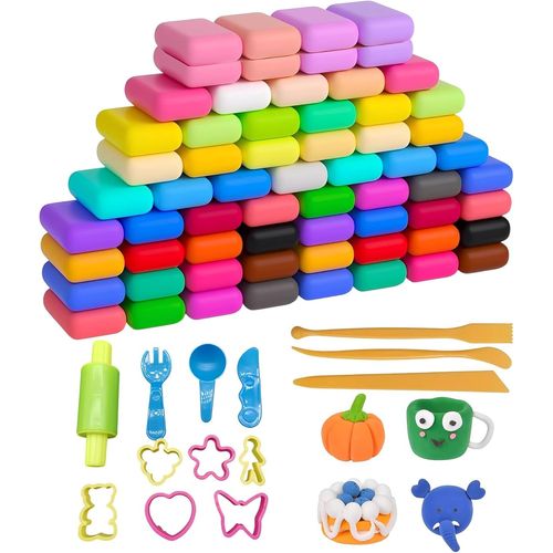 Coffret de Pâte à Modeler 64 CouleursPâte à Modeler Séchante pour EnfantsNon ToxiqueDIYIdéale pour les Enfants de 3 à 12 Ans