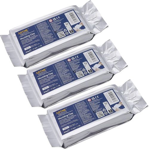 ARTME Pâte à modeler blanche 3000 g (500 g x 6 paquets) durcissement à l'air pour arts et loisirs créatifs Séchage à l'air libreemballage individuel 500 g x 6 pk