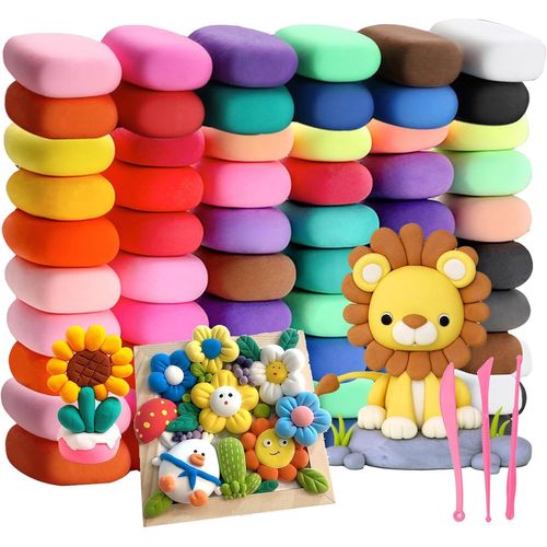 Pâte à Modeler60 Couleurs Argile Autodurcissante Pâte à Modeler Magique pour enfantsPate Polymere Set Ultra Légère avec 3 OutilsCadeau pour Garçons et Filles âgés de 3 à 12 Ans