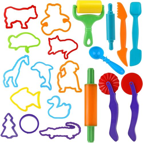 Outils de Pâte À Modeler Play doh Moules Kit pour Argile Pâte à Modeler20 pièces Dough Tools D'accessoires de Jouet de Pâte de Kit de Clay pour Enfants Forme animale(Couleur Aléatoire)