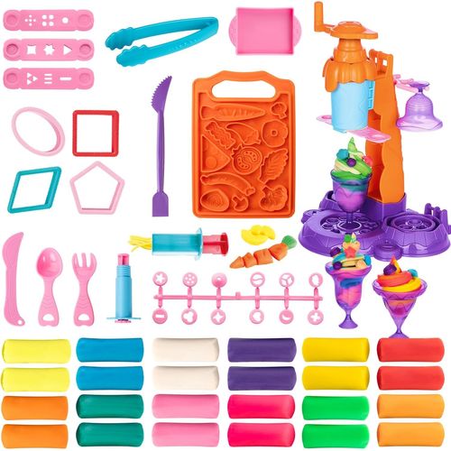 Set Pâte à Modeler Cuisine 0,72 kg 47 PiècesJeux de Pâte à Modeler avec Machine à Glace Kit pour Enfant 3 4 5 6 7 8 9 10 Ans et Plus