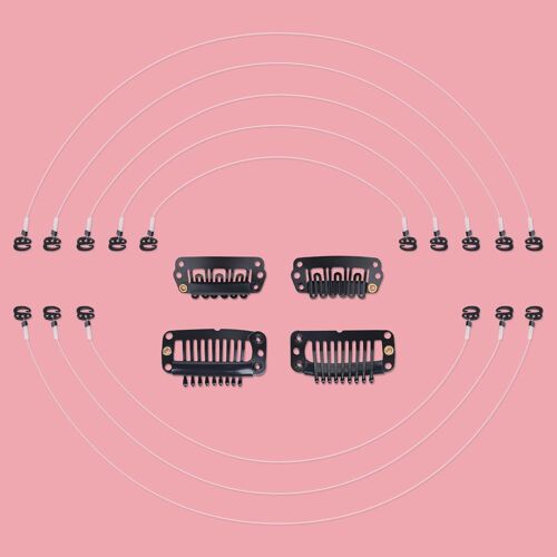 Wennalife Fil Élastique Invisible Noir Pour Extensions De Cheveux Humains - 4 Crochets Flexibles Réglables - 17,2 Cm - 20,3 Cm - 20,3 Cm - 20,3 Cm - 2 Clips En Acier Inoxydable Noir 