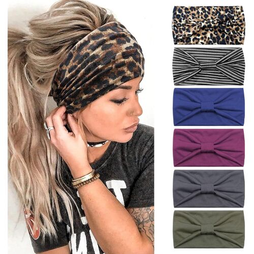 Bandeau Cheveux Femme Large Élastique Doux Boho Mince Bandana Accessoires Headband Cheveux Femme Yoga Sport 6 Pcs (G Tie-Dye)