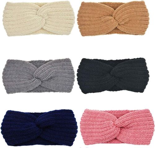 6 Pièces Bandeau Cheveux Pour Femme Bandeaux Hiver Serre-Tête Tricoté Oreille Réchauffeur Chaud Noué Bande Elastique Cheveux,Taille Unique,6 Pack Set G-1