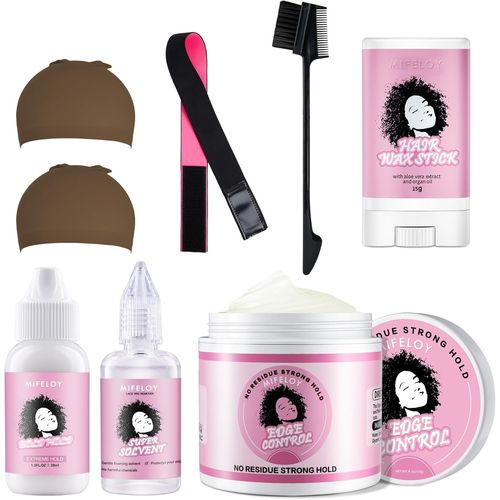 Lot De 8 Perruques Pour Femme - Colle Invisible De Rechange - Bâton De Cire Pour Cheveux - Gel De Contrôle Élastique - Bande De Fusion - Bonnets De Perruque - Pinceau De Contrôle Des Bords