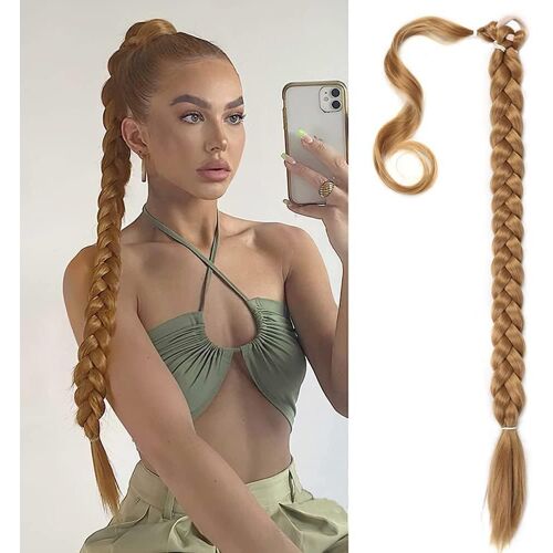 Queue De Cheval Extension, 80cm Postiche Cheveux Tressage Extension De Cheveux Longue Droit Naturel Synthétique Ponytail (Blond Cendré) 