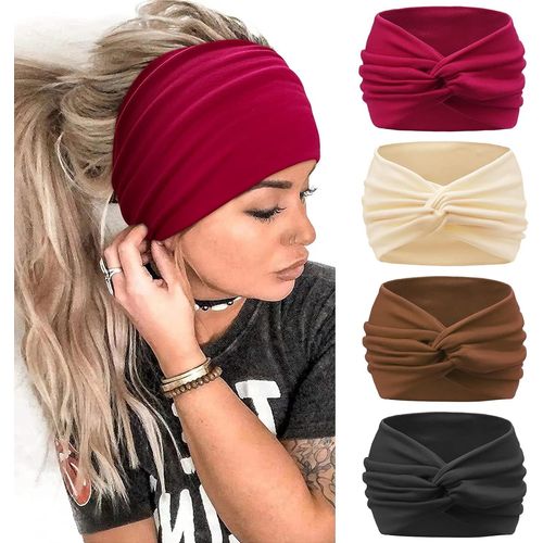 4 Pcs Extra Large Serre Tête Femme Élastique Bandana Yoga Sport Foulard Cheveux Femme Multicolore Headband Accessoire Cheveux