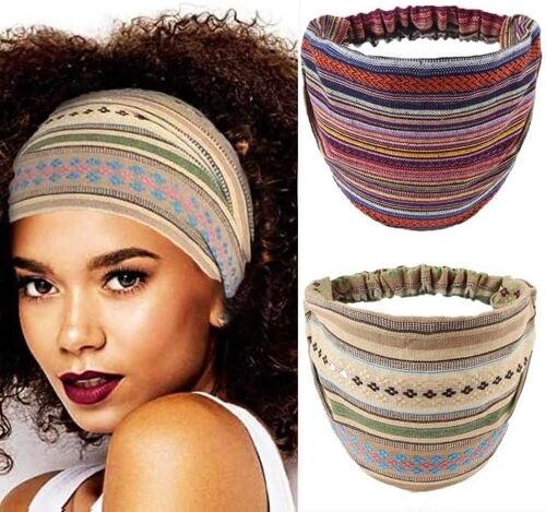 Large Bandeau Bohème Élastique À Rayures Bandes De Cheveux Yoga Entraînement Accessoires De Cheveux Pour Femmes Et Filles (Lot De 2)