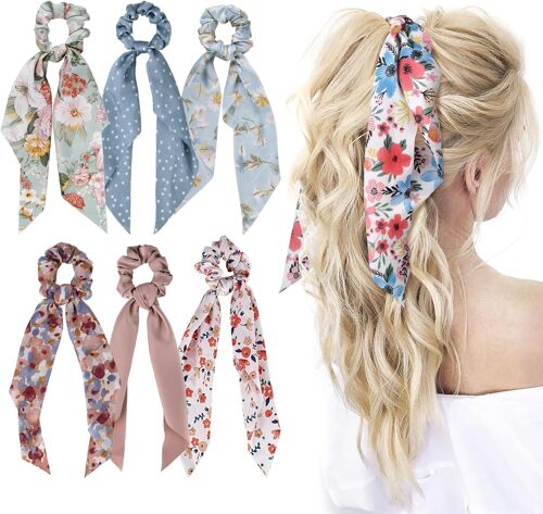 6 Pièces Élastiques À Cheveux Chouchou Cheveux Pour Femmes Filles Conception 2 En 1 - Bowknot Bandes De Cheveux Élastiques Foulards Pour Une Utilisation Quotidienne