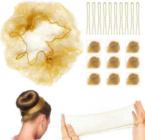 Lot De 20 Filets À Cheveux Invisibles Avec 20 Épingles À Cheveux, En Nylon, Pour Chignons De Ballet, Avec Bord Élastique, Filet À Noeuds, Blond 