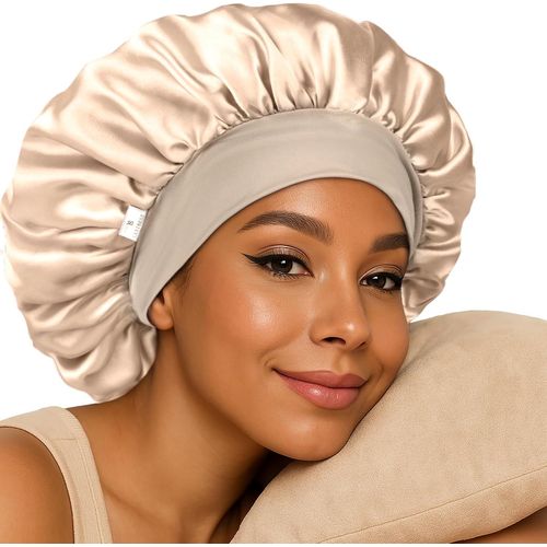 Yanibest Bonnet En Soie Pour Femmes Endormies, Double Couche En Satin Avec Élastique, Bonnet De Nuit Cheveux Naturels Bouclés, Rose, Taille Unique