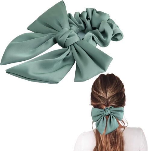 Chouchous Élastiques À Cheveux En Satin Épais - Avec Grand Noeud, Élastiques Fille De Papillon Attache Scrunchies Noeud, Doux Et Soyeux, Pour Femme Et Fille - Vert
