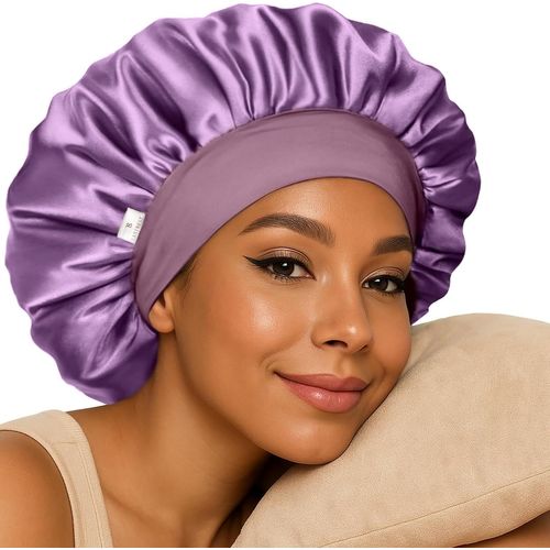 Yanibest Bonnet En Soie Pour Femmes Endormies, Double Couche En Satin Avec Élastique, Bonnet De Nuit Cheveux Naturels Bouclés, Rose, Taille Unique