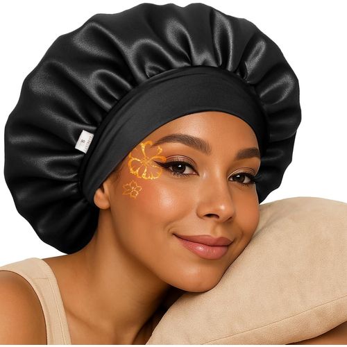 Yanibest Bonnet En Soie Pour Femmes Endormies, Double Couche En Satin Avec Élastique, Bonnet De Nuit Cheveux Naturels Bouclés, Rose, Taille Unique
