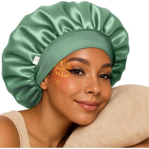 Yanibest Bonnet En Soie Pour Femmes Endormies, Double Couche En Satin Avec Élastique, Bonnet De Nuit Cheveux Naturels Bouclés, Rose, Taille Unique