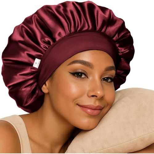 Yanibest Bonnet En Soie Pour Femmes Endormies, Double Couche En Satin Avec Élastique, Bonnet De Nuit Cheveux Naturels Bouclés, Rose, Taille Unique