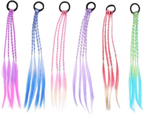 6 Pièces Extensions De Cheveux Colorés Pour Filles, Tresses Mèche Cheveux, Rajout Cheveux, Pour Femmes Filles, Party Festival Cosplay Dressup, Corde Élastique (Coloré) 