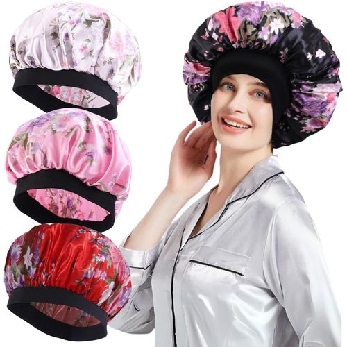 4 Pièces Bonnet Satin Femme Pour Cheveux Nuit En Satin Pour Femme À Bande Élastique Douce Pour Le Des Taille De Tête Ajustable Pour Cheveux Naturels Bouclés Respirant Élastique