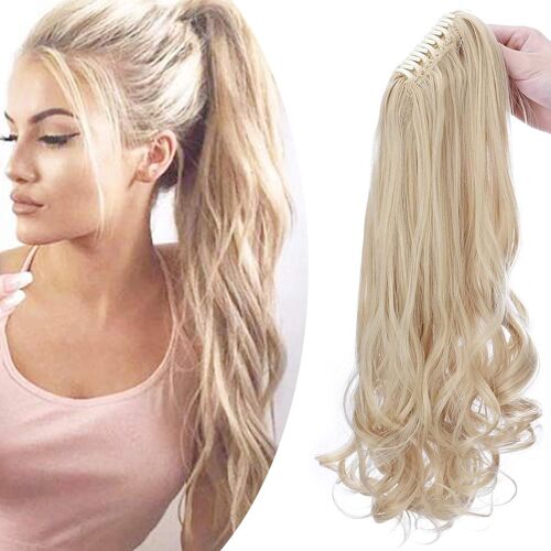 Postiche Queue De Cheval Pince - Extension Cheveux Queue De Cheval Blond - Fausse Rajout Cheveux Queue De Cheval Elastique - 66 Cm Ash Blond Mèche Blond Tres Clair 