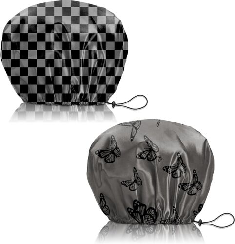 Lot De 2 Bonnets De Douche,Réglables Élastiques Double Couche Charlotte Cheveux Douche, S Et Esthétiques Mignon Bonnet De Douche Femmes (Q7-Soleil, Lune, Feuille) 