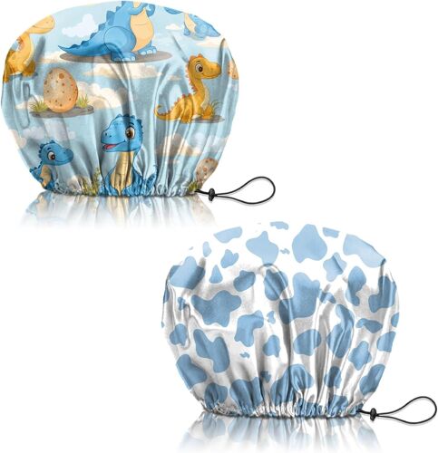 Lot De 2 Bonnets De Douche,Réglables Élastiques Double Couche Charlotte Cheveux Douche, S Et Esthétiques Mignon Bonnet De Douche Femmes (Q7-Soleil, Lune, Feuille) 