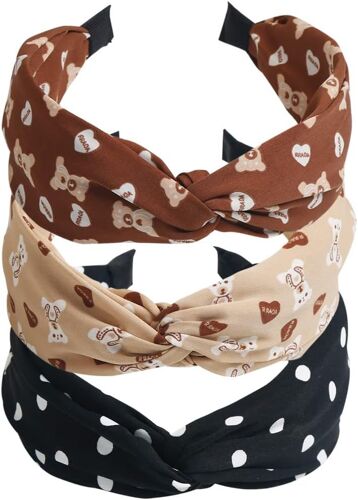 3pcs Bandeaux Larges Pour Femmes Bandeaux En Tissu Antidérapant Bandeau Élastique Torsadé Bandeau Large Avec Noeud Papillon Bandeaux De Cheveux Alice Pour Femmes Uk (Leopard Headband)