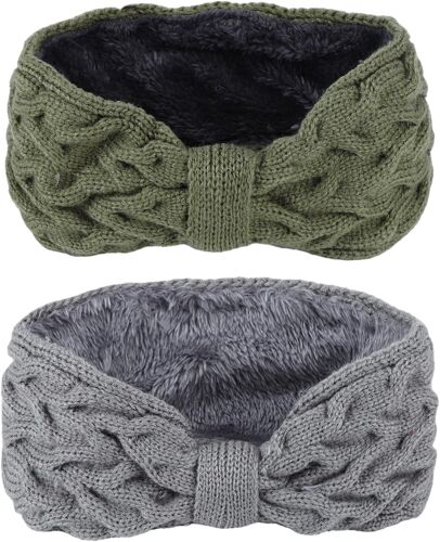 Bandeau En Laine Avec Noeud En Velours 2pcs Bandeau En Laine Avec Noeud En Velours Pour Femmes, Protège-Oreilles En Tricot, Bandeau Torsadé Chaud Pour L'automne Et L'hiver Accessoires (Color 2)