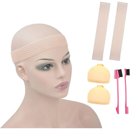 Tianyi-Lot De 2 Bandeaux En Silicone Respirant Antidérapant Et Élastique Avec Bas De Perruque Et Brosse À Cheveux Pour Perruque Fixe (Rose) 