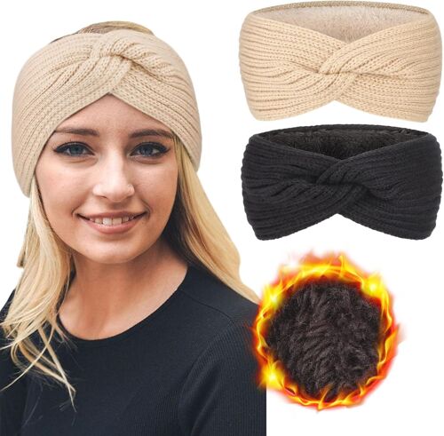 Femmes Chaud Tricoté Bandeau Hiver Oreille Plus Chaud Crochet Tête Enveloppe Épais Polaire Doublure Cheveux Bandes