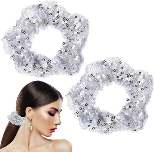 Chouchou À Paillettes De Noël Rouge : Lot De 2 Chouchous À Cheveux Élastiques À Paillettes Scintillantes Filles Rouge, Sparkle Élastiques Cordes De Cheveux Paillettes Support De Queue De
