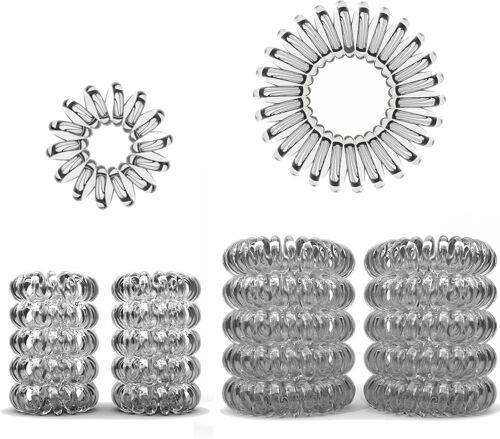 Lot De 10 Élastiques Cheveux En Spirale ¿ Élastiques Cheveux Spirale - Bandeaux Cheveux Anti-Fourches ¿ Idéal Pour Cheveux Fins ¿ Élastiques Cheveux Câble Téléphonique, Transparent, 3.5 Cm