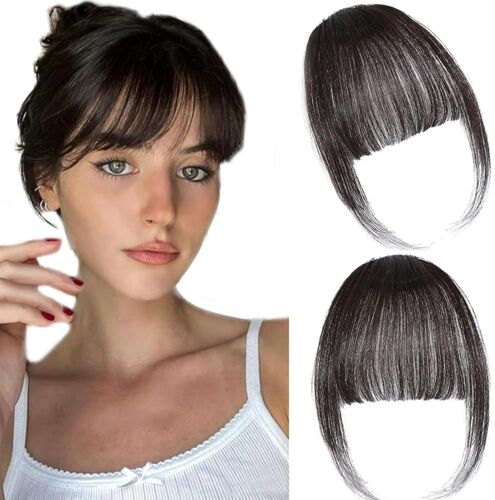 Extension Cheveux Naturel Frange A Clip Naturels Humain Wispy Bangs Franges Avec Temples Synthétique Pour Femme Utilisation Quotidienne (Marron) 