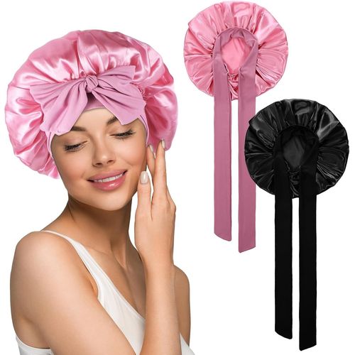 Lot De 2 Bonnets À Cheveux En Satin Pour Femme - Double Face - Pour Dormir, Boucler Et Protéger Les Cheveux - Pour La Nuit - Élastique Et Doux - Réglable - Pour Fille