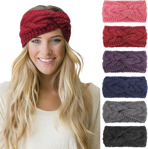 6 Pièces Bandeau Cheveux Pour Femme Bandeaux Hiver Serre-Tête Tricoté Oreille Réchauffeur Chaud Noué Bande Elastique Cheveux,Taille Unique,6 Pack Set G-1