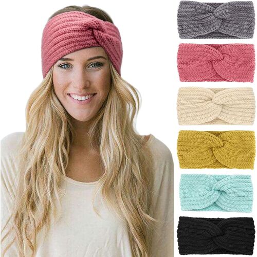 6 Pièces Bandeau Cheveux Pour Femme Bandeaux Hiver Serre-Tête Tricoté Oreille Réchauffeur Chaud Noué Bande Elastique Cheveux,Taille Unique,6 Pack Set G-1