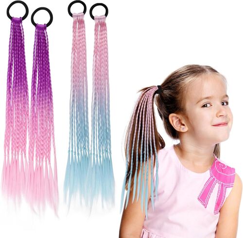 Extensions De Cheveux Colorés Pour Filles, 4 Pièces Mèche De Cheveux Twist Tresse Avec Bande Élastique Pour Femmes Filles Enfant Cosplay Dressup Party Festival 