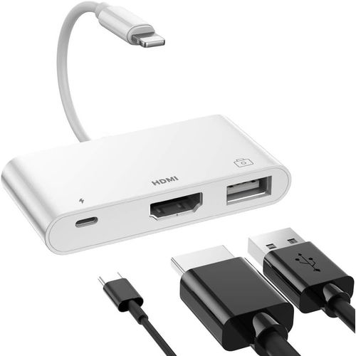 Adaptateur Lightning Hdmi Pour Iphone - Adaptateur Numérique Av Otg Usb 3 En 1 - Compatible Avec Iphone 14/13/12/11/Xs/Xr/X/8/7/6[Z392]