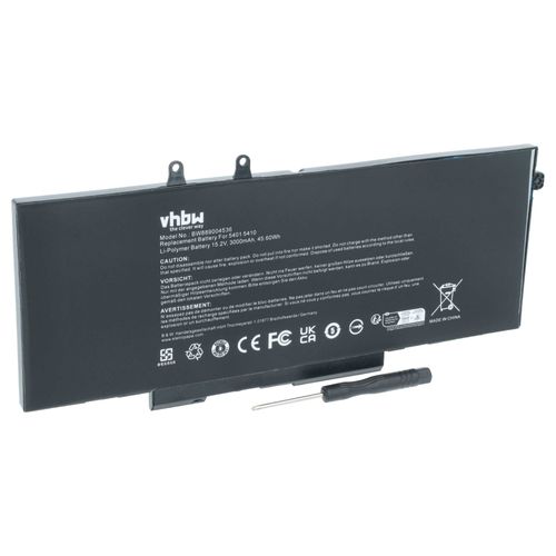 vhbw Batterie compatible avec Dell Latitude 14 5410 SS022L541014US, 5410 SS020L541014US ordinateur portable (3000mAh, 15,2V, Li-polymère)