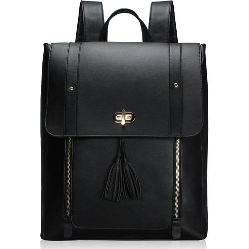 Senior-Sacoche Ordinateur Portable 15.6" Sac À Dos Femme Cuir Noir Cartable Sac Porté Dos Scolaire Fille Backpack[L3355]